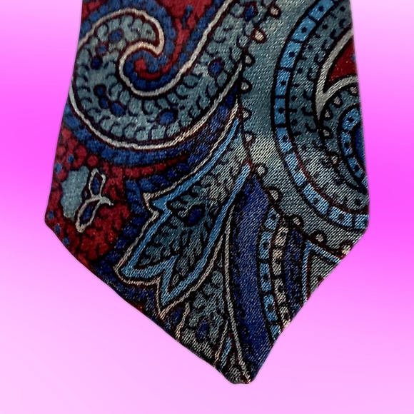 André Valetino Vintage Tie Red & Blue Silk Ornate Paisley Necktie - Picture 9 of 14